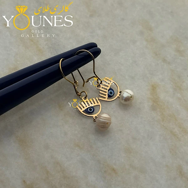 گوشواره طلا عصایی کیارا چشم نظر مروارید دار